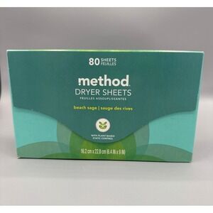 Method Dryer Sheets - Beach Sage - 80 Sheets - New & Sealed - Paper